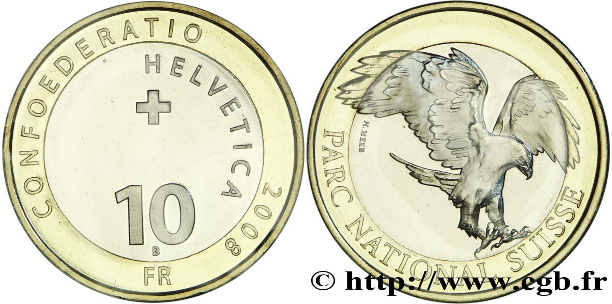 SWITZERLAND 10 Francs Parc National Suisse – Aigle royal 2008 Berne MS 