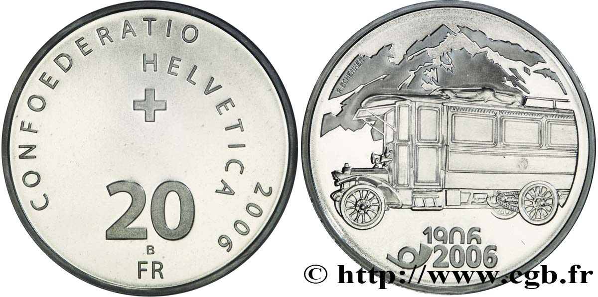 SWITZERLAND 20 Francs 100e anniversaire du car postal 2006 Berne - B MS 