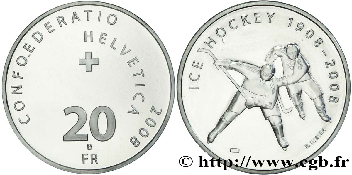 SWITZERLAND 20 Francs Centenaire du hockey sur glace 2008 Berne MS 