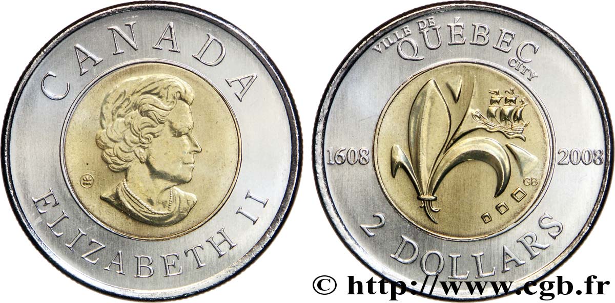 CANADA 2 Dollars Elisabeth II / 400e anniversaire de la ville de Québec 2008  FDC 