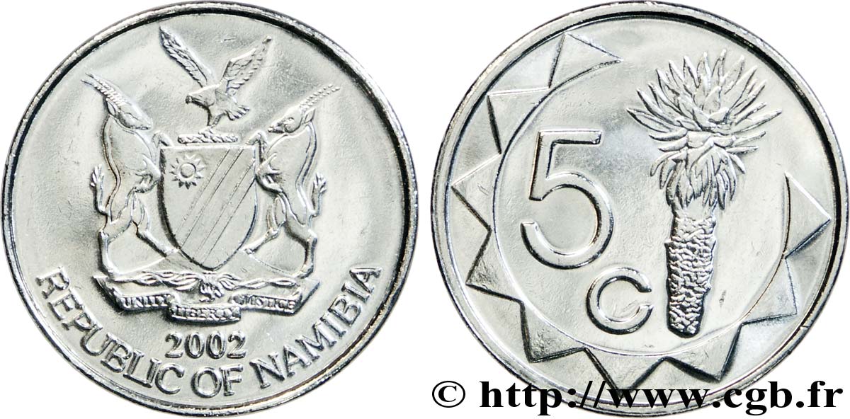 NAMIBIE 5 Cents armes / Aloe 2002  SPL 