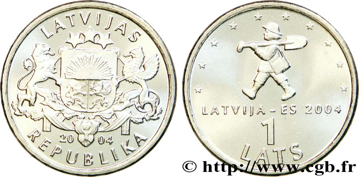 LETTONIE 1 Lats emblème / adhésion à l’union européenne 2004 Royal Dutch Mint  SPL 