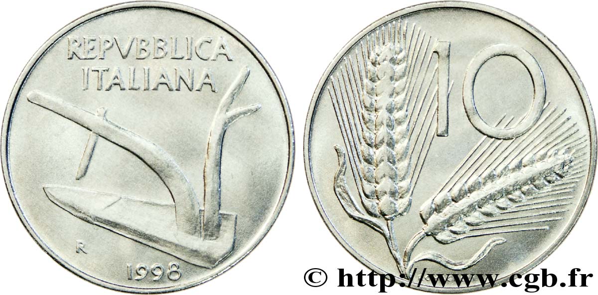 ITALIE 10 Lire charrue / 2 épis 1998 Rome - R SPL 