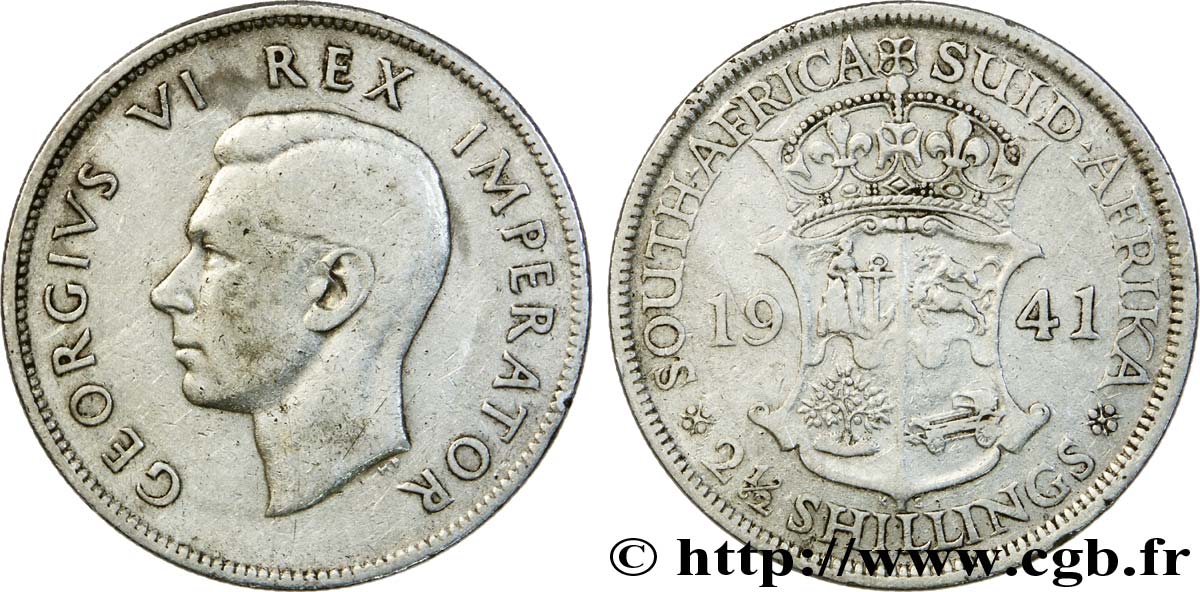 AFRIQUE DU SUD 2 1/2 Shillings Georges VI / armes couronnée 1941 Pretoria TB 