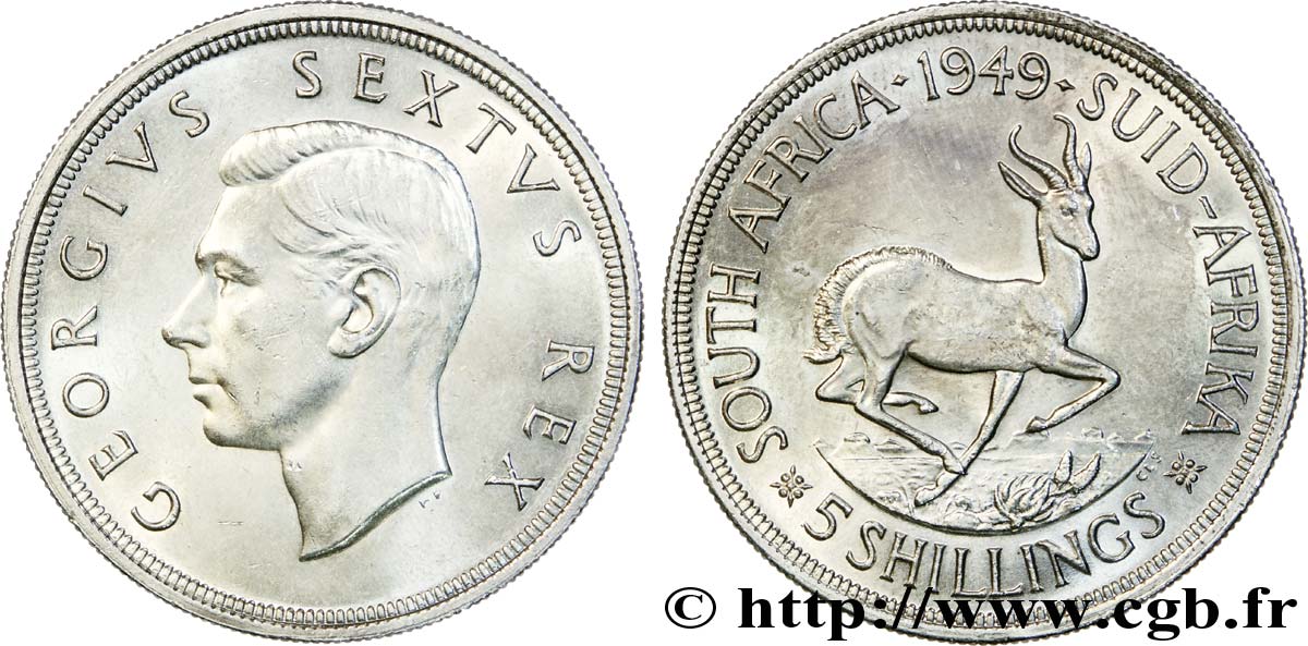 AFRIQUE DU SUD 5 Shillings Georges VI / springbok 1949 Pretoria SUP 
