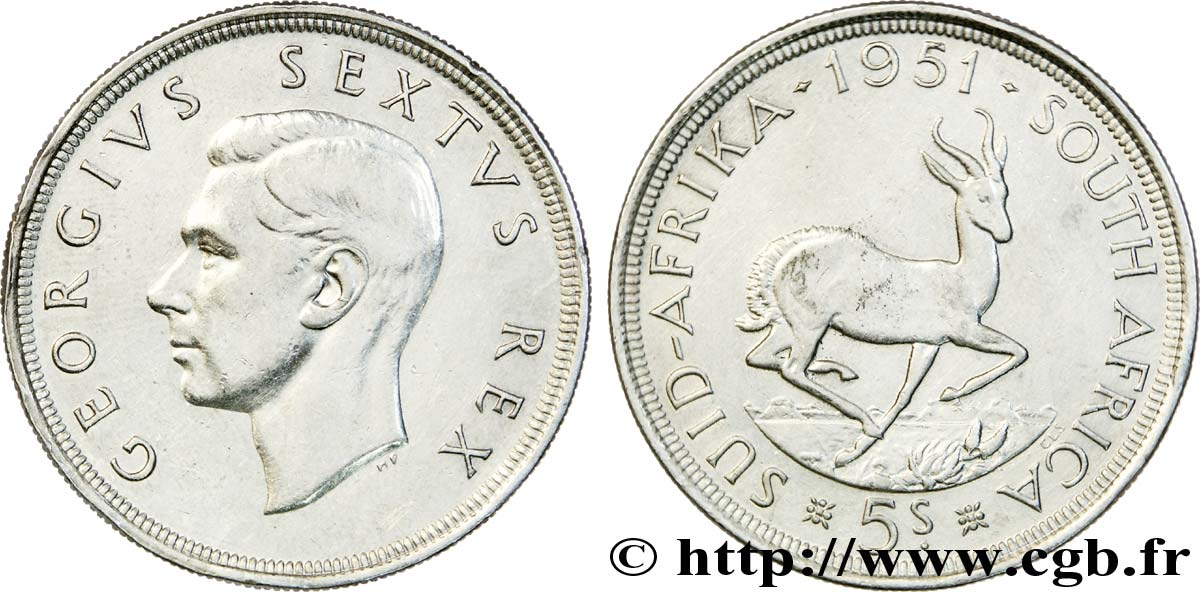 AFRIQUE DU SUD 5 Shillings Georges VI 1951 Pretoria TTB+ 