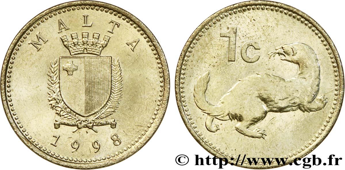 MALTE 1 Cent emblème / loutre 1998  SPL 