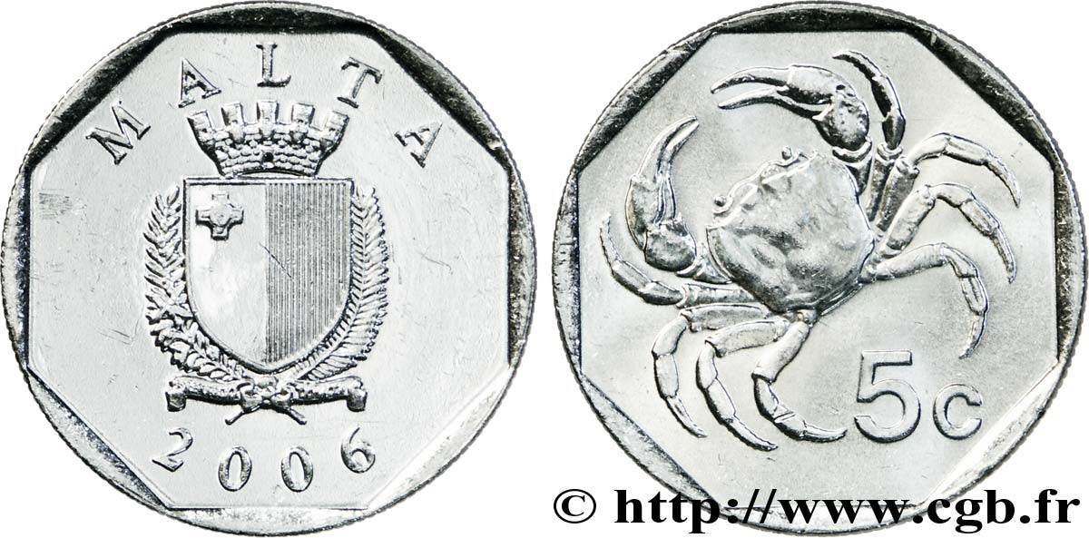 MALTE 5 Cents emblème / crabe 2006  SPL 