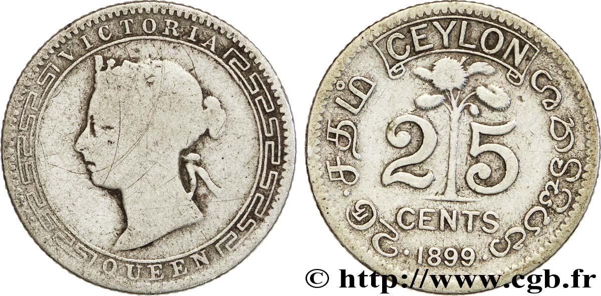 CEYLAN 25 Cents Victoria 1899  B 