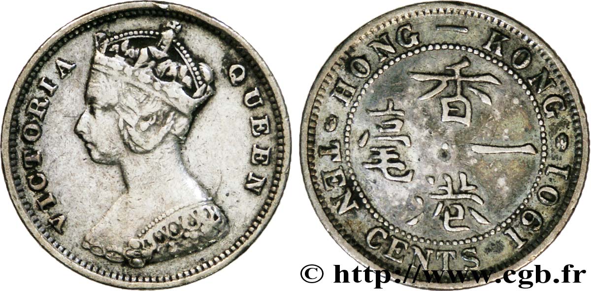 HONG KONG 10 Cents Victoria 1901  TTB 