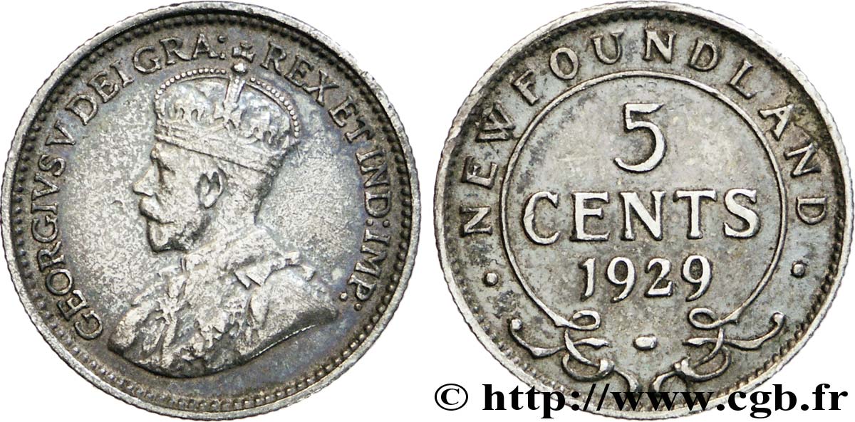 TERRE-NEUVE 5 Cents Georges V 1929  SUP 