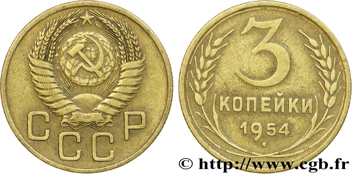 RUSSIE - URSS 3 Kopecks 1954  TTB 