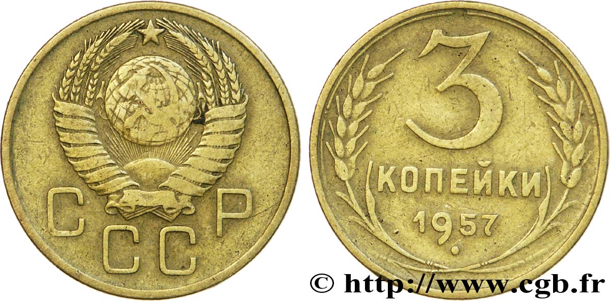 RUSSIE - URSS 3 Kopecks 1957  TTB 