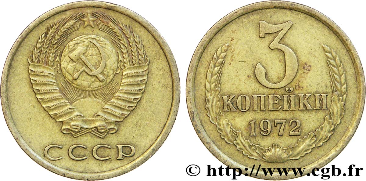 RUSSIE - URSS 3 Kopecks 1972  TTB 