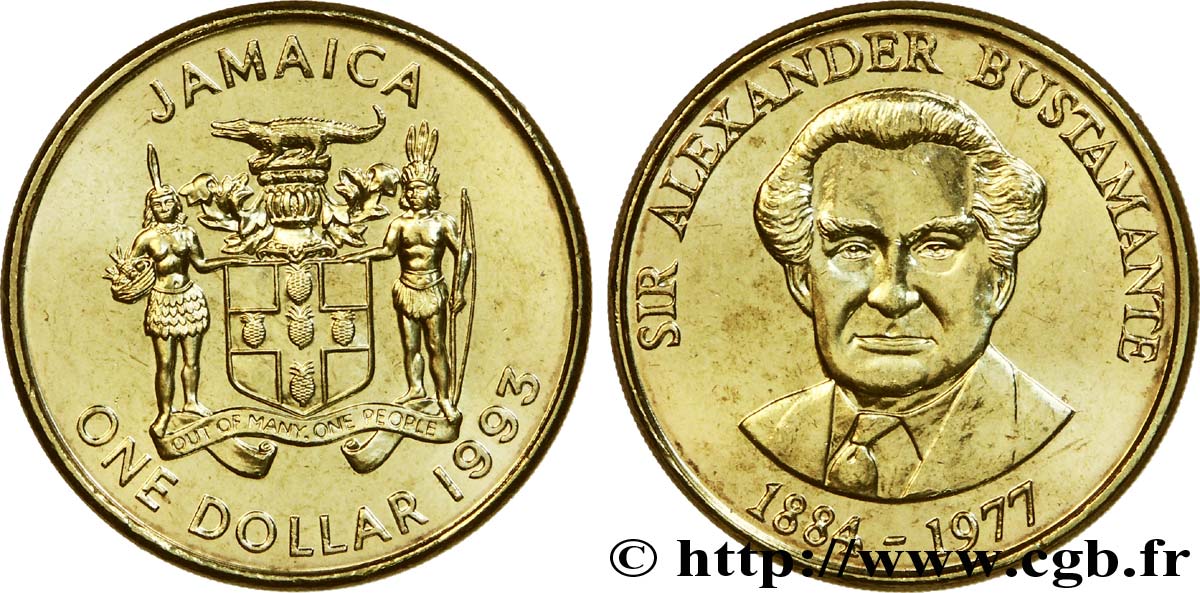 JAMAICA 1 Dollar armes / Sir Alexander Bustamante, héros national 1993  MS 