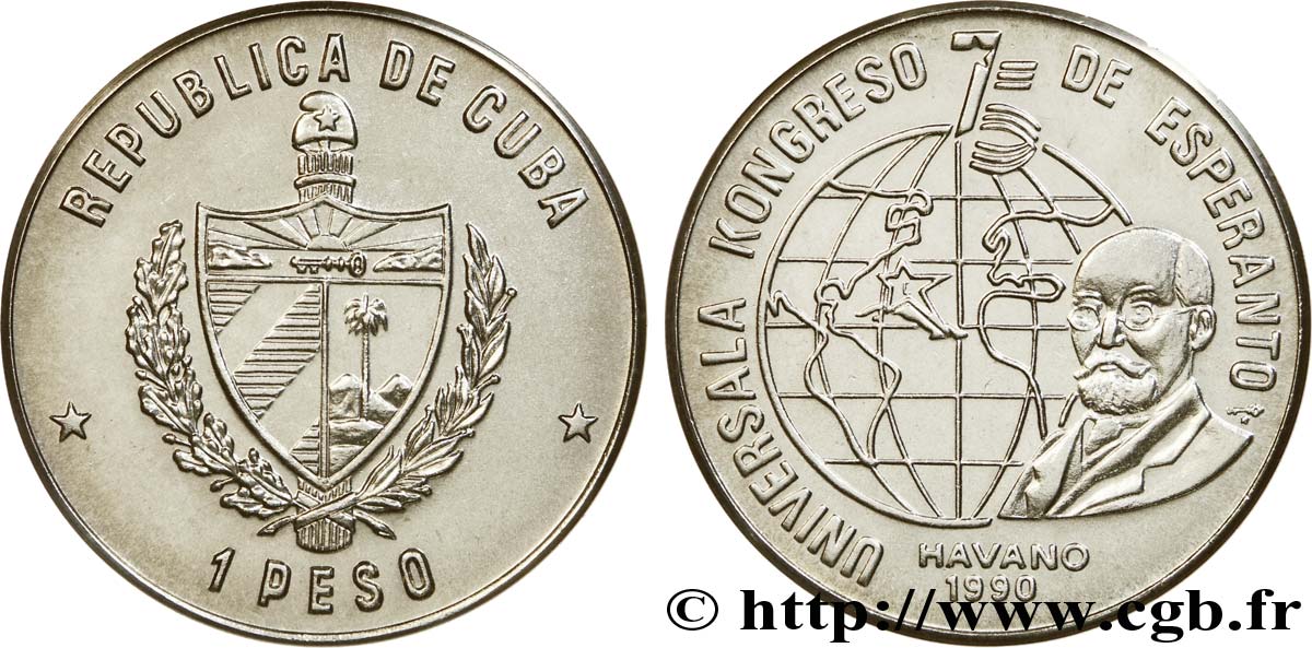 CUBA 1 Peso armes / Congrès universel d’Esperanto 1990  MS 