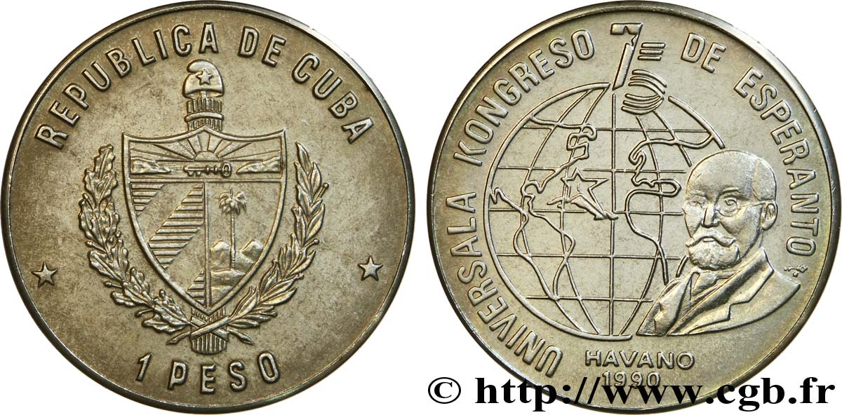 CUBA 1 Peso armes / Congrès universel d’Esperanto 1990  SUP 