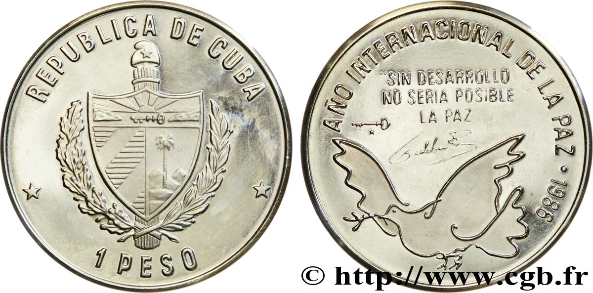 CUBA 1 Peso BE (proof) armes / année internationale de la paix 1986  SPL 