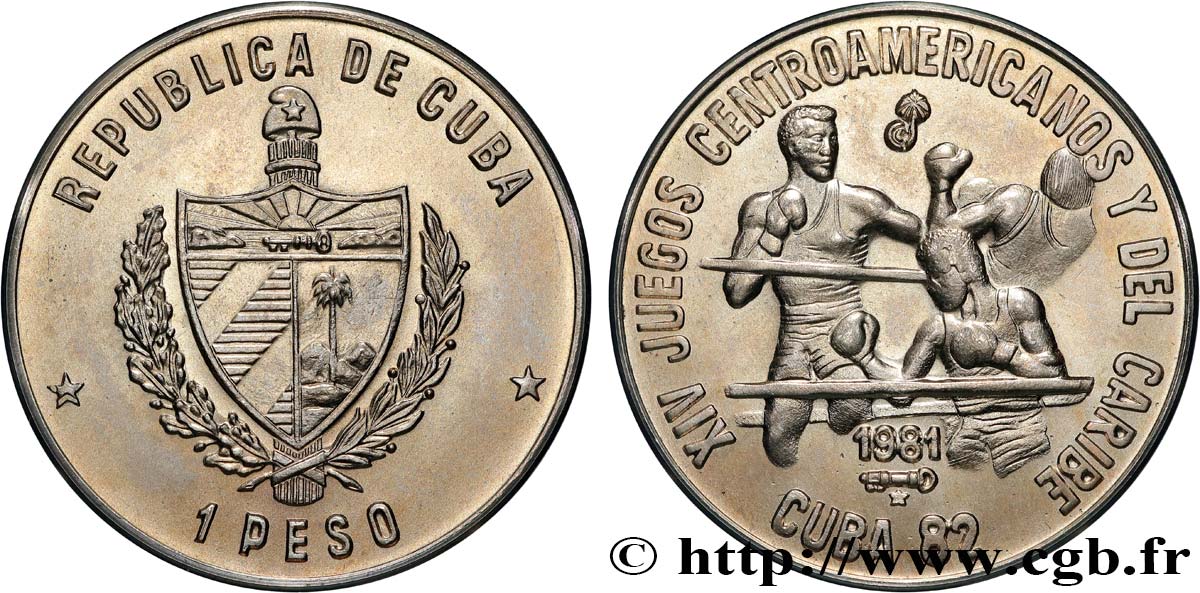 KUBA 1 Peso armes / XIVe jeux Centramérique et Caraïbe : boxeurs 1981  fST 