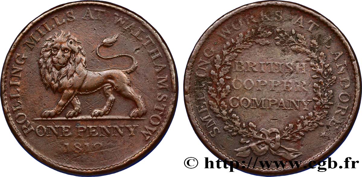 ROYAUME-UNI (TOKENS) 1 Penny British Copper Company - laminoirs de Walthamston (Essex), Lion passant 1813  TTB 