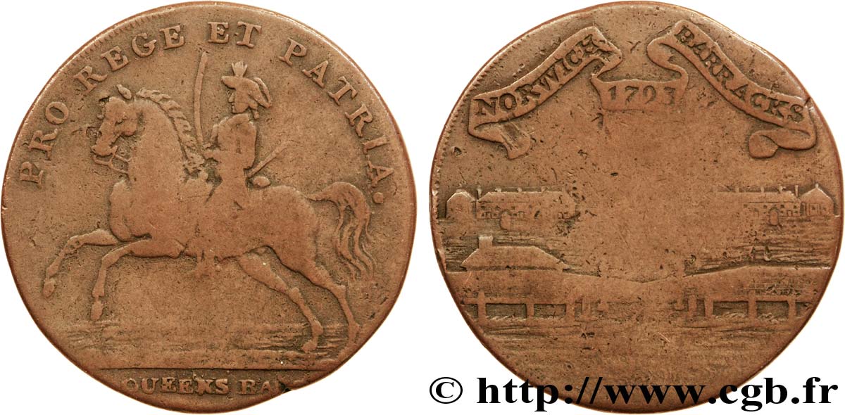 ROYAUME-UNI (TOKENS) 1/2 Penny Norwich (Norfolk) dragon à cheval / caserne 1793  B+ 
