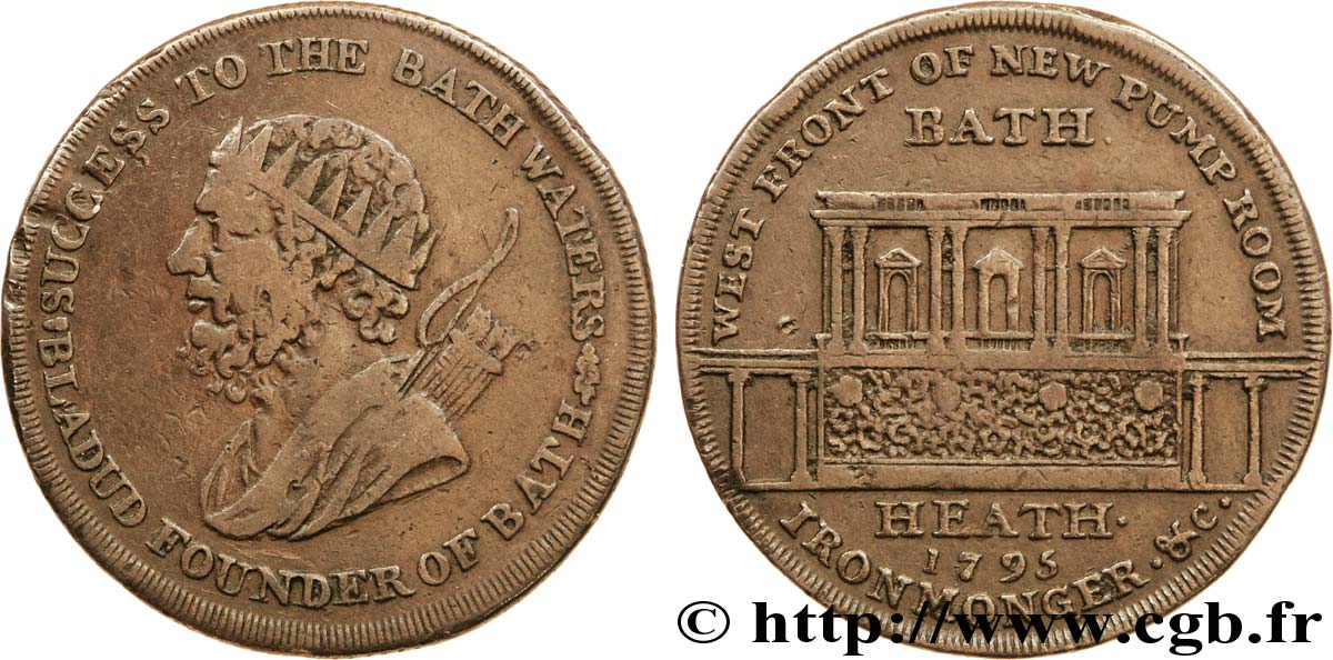 ROYAUME-UNI (TOKENS) 1/2 Penny Bath (Somersetshire) Bladud, fondateur de Bath / station de pompage 1795  TB+ 
