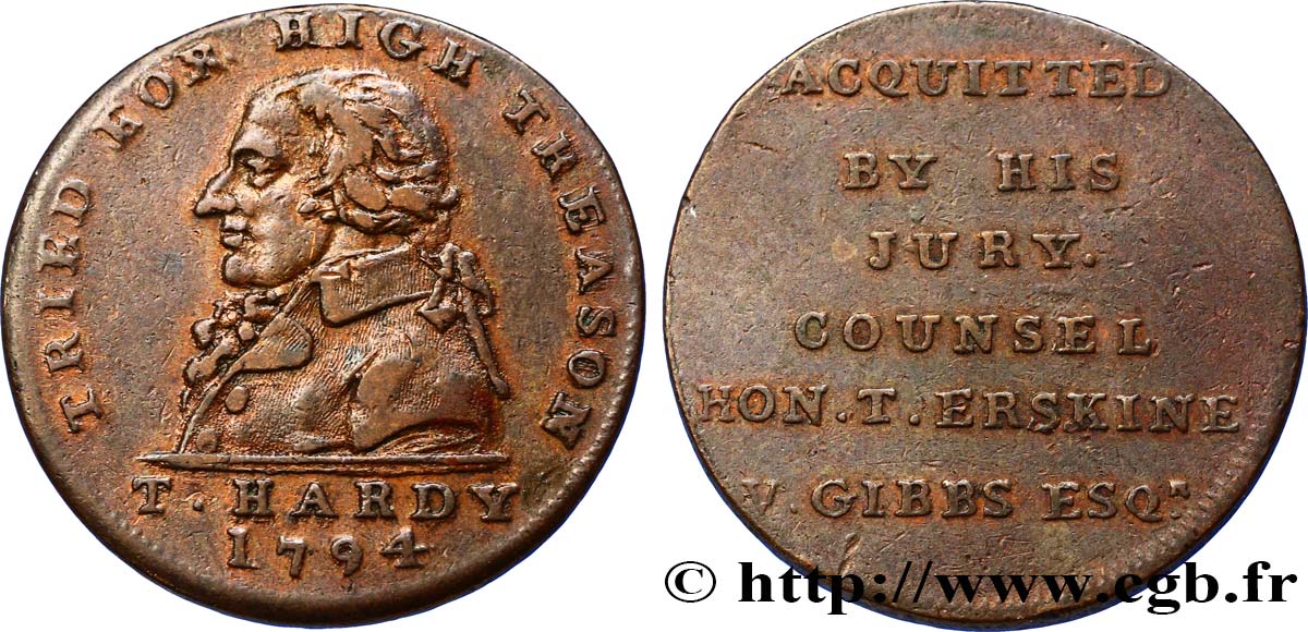 ROYAUME-UNI (TOKENS) 1/2 Penny Londres (Middlesex) T. Hardy / Erskine et Gibbs 1794  TTB+ 