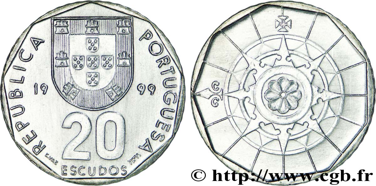 PORTUGAL 20 Escudos emblème / rose des vents 1999  SPL 