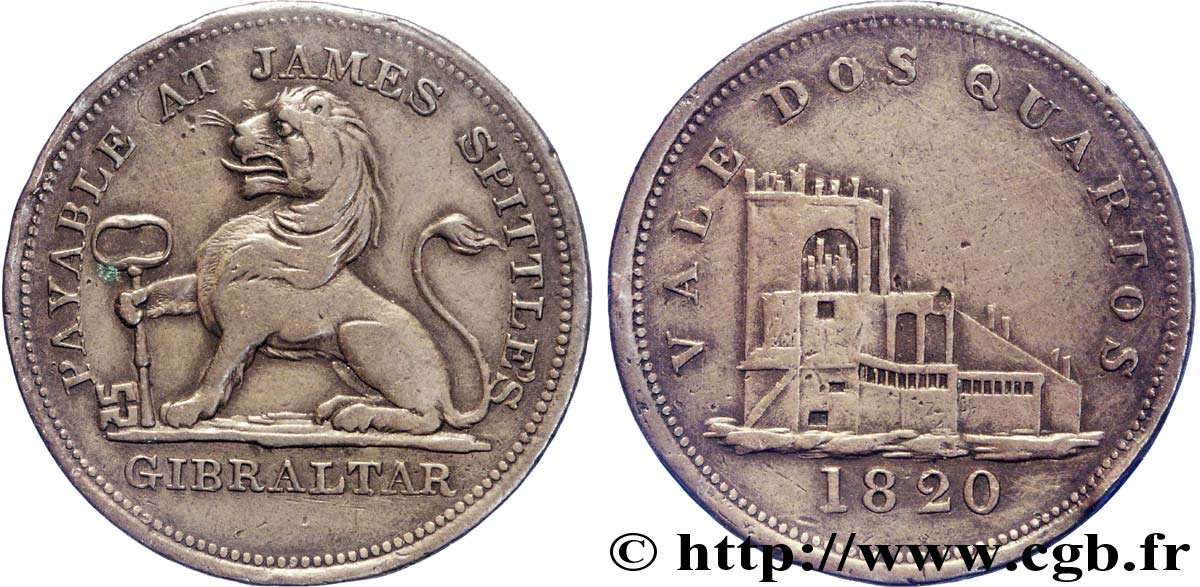 GIBRALTAR 2 Quartos lion tenant une clé, château 1820  TTB 