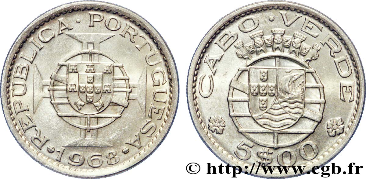 KAPE VERDE 5 Escudos monnayage colonial portugais 1968  fST 