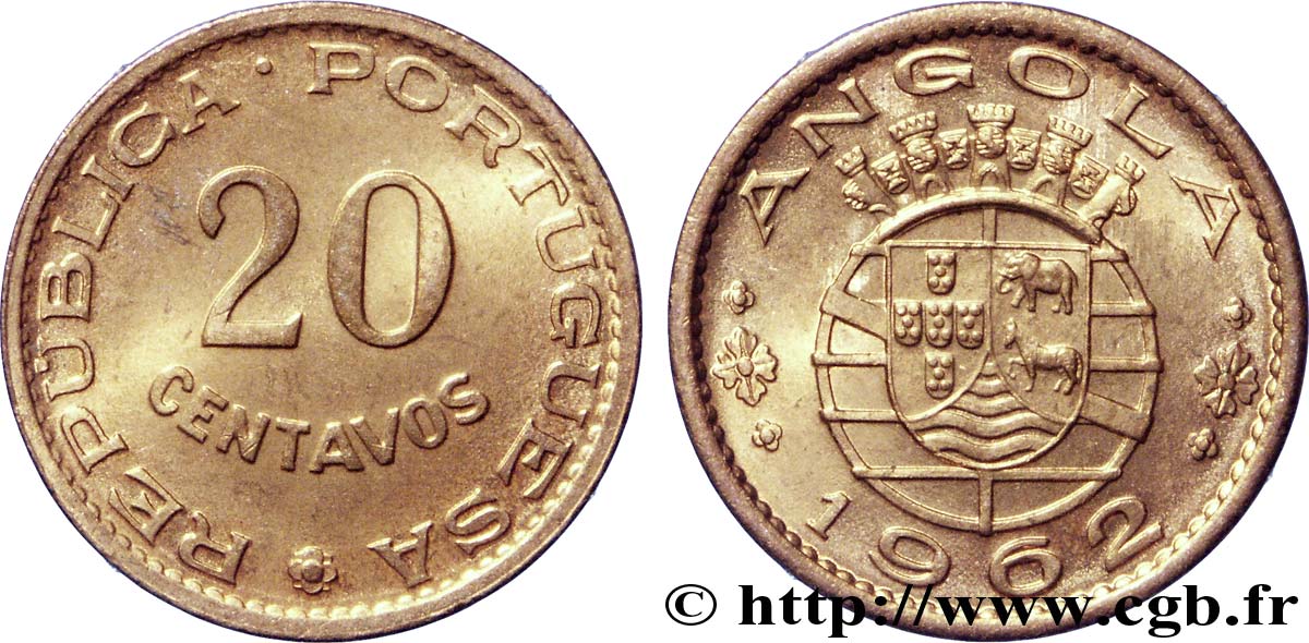 ANGOLA 20 Centavos monnayage colonial Portugais 1962  SPL 