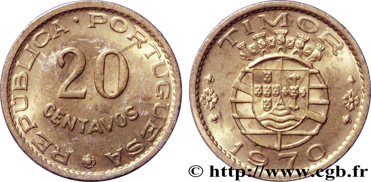 TIMOR 20 Centavos Colonie Portugaise 1970  SUP 