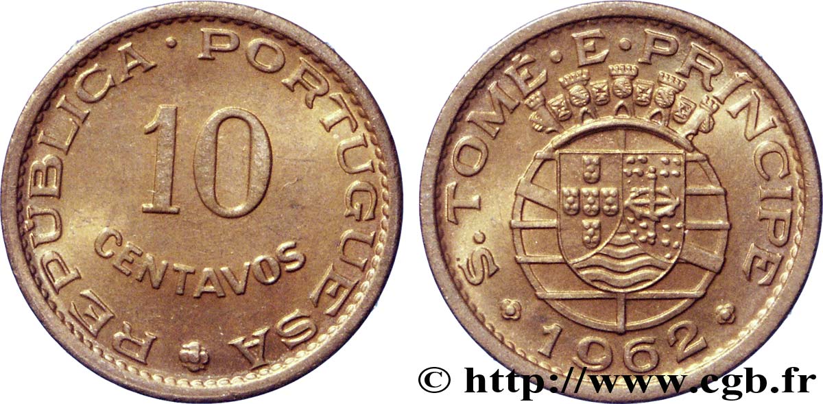SAINT THOMAS et PRINCE 10 Centavos colonie portugaise 1962  SPL 