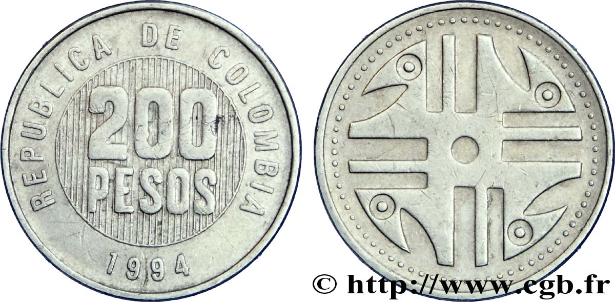 COLOMBIE 200 Pesos art Quimbaya 1994  TTB 