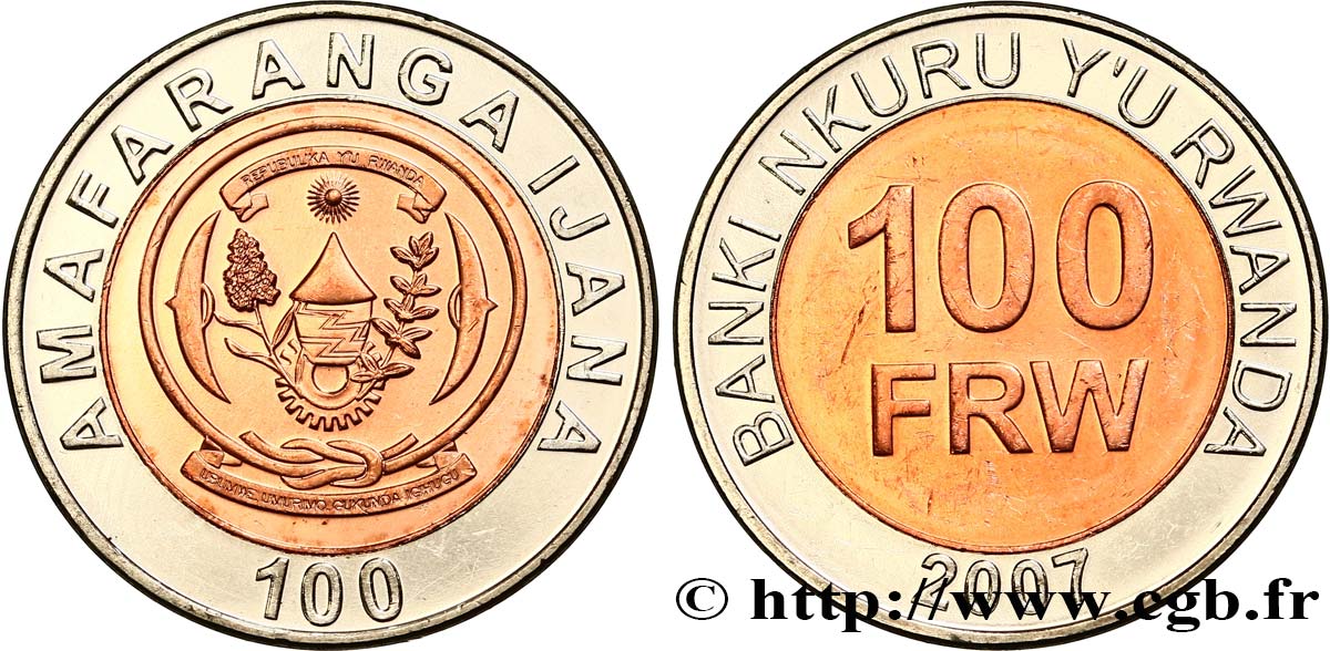 RUANDA 100 Francs emblème 2007  SC 