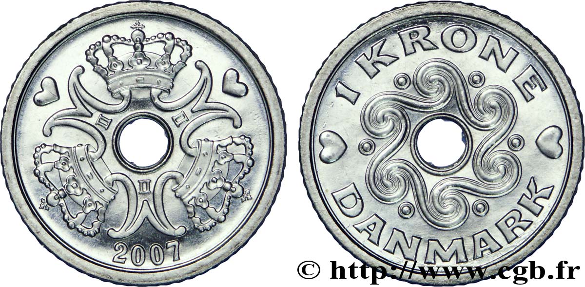 DANEMARK 1 Krone couronnes et monograme de la reine Margrethe II 2007 Copenhague SPL 