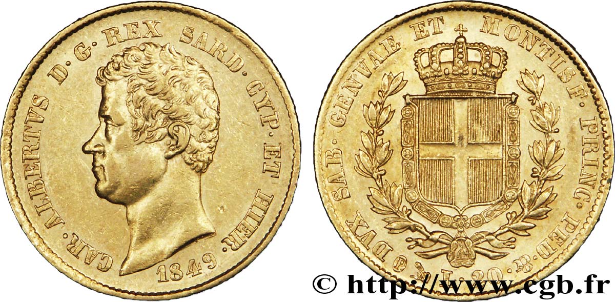 ITALIE - ROYAUME DE SARDAIGNE 20 Lire Charles-Albert roi de Sardaigne 1849 Gênes SUP 