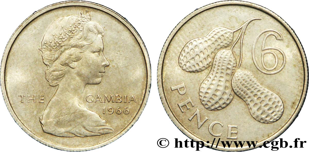 GAMBIE 6 Pence Elisabeth II / arachides 1966  SUP 