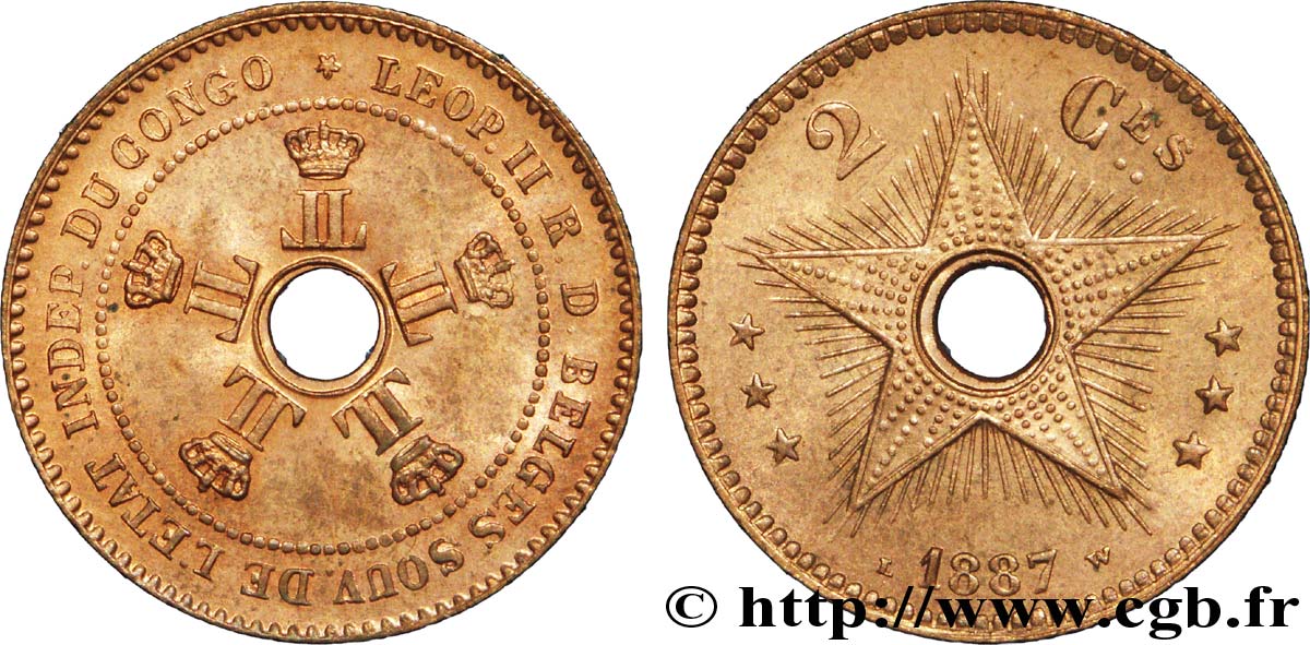 CONGO - ÉTAT INDÉPENDANT DU CONGO 2 Centimes monograme de Léopold II 1887  SPL 