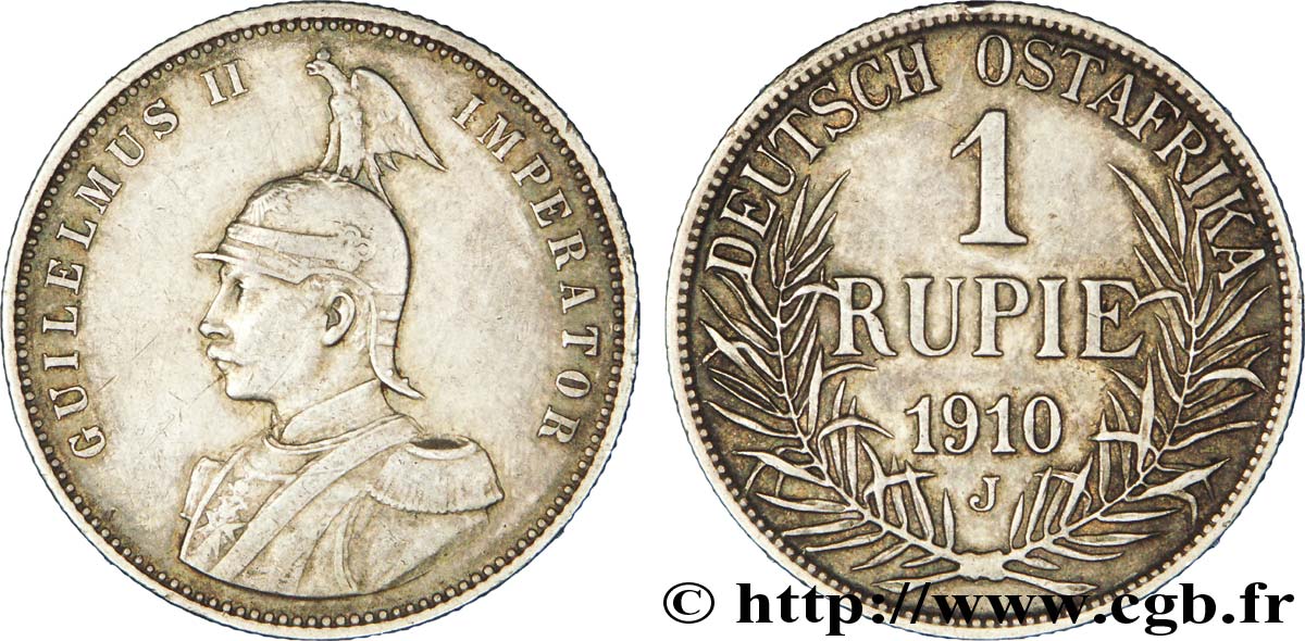 AFRIQUE ORIENTALE ALLEMANDE 1 Rupie (Roupie) Guillaume II Deutsch-Ostafrica 1910 Hambourg - J SUP 