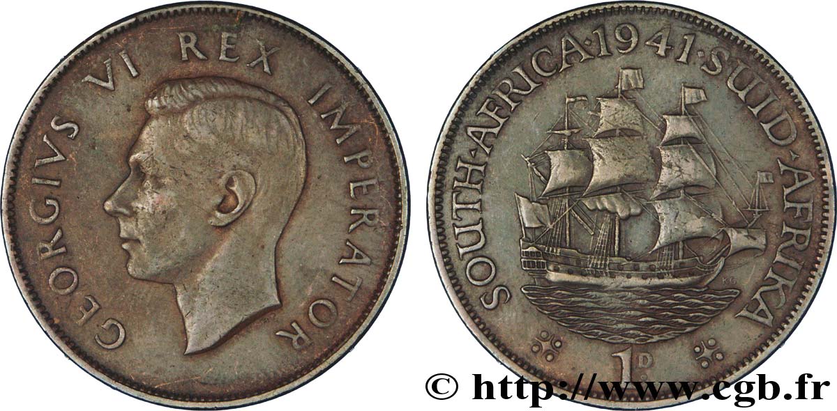 AFRIQUE DU SUD 1 Penny Georges VI / voilier 1941  TTB 