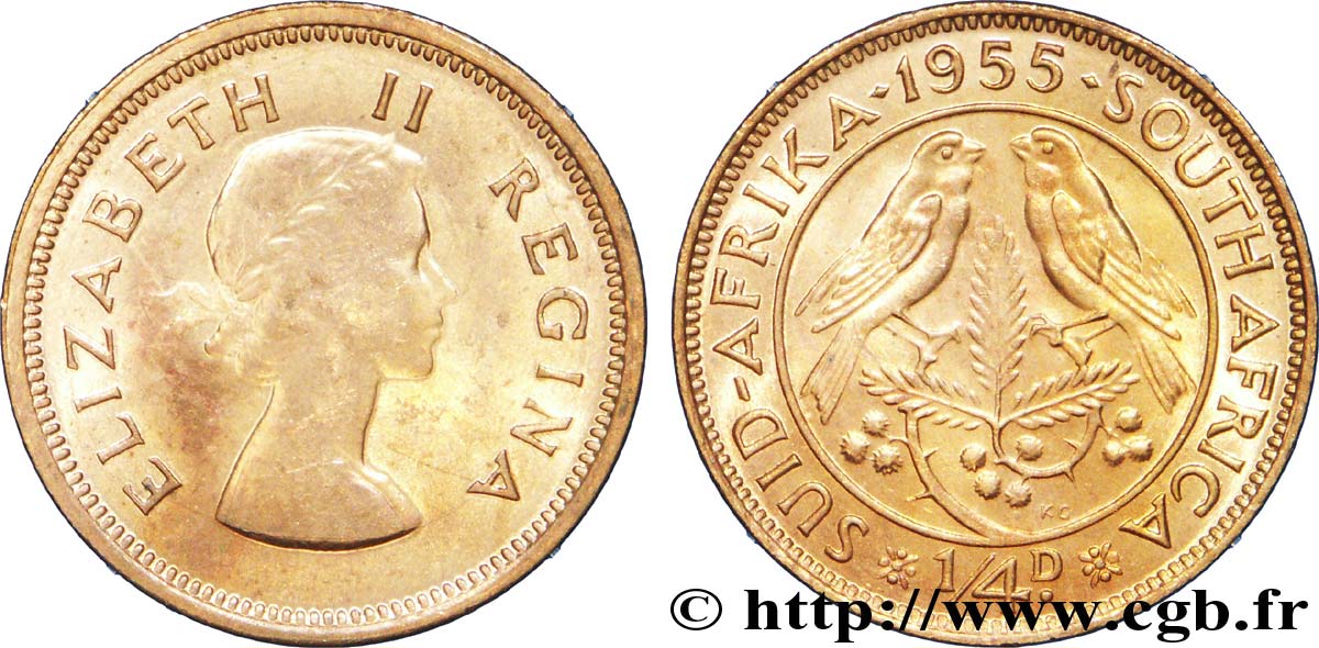 AFRIQUE DU SUD 1/4 Penny (Farthing) Elisabeth II 1955  SPL 