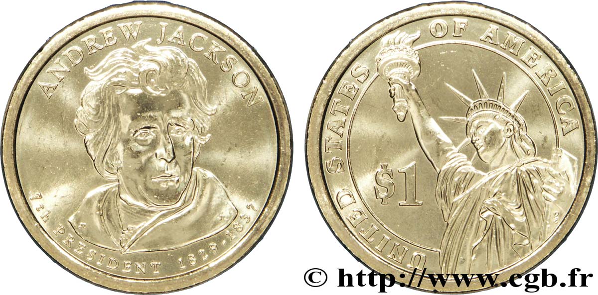 UNITED STATES OF AMERICA 1 Dollar Présidentiel Andrew Jackson tranche A 2008 Philadelphie MS 