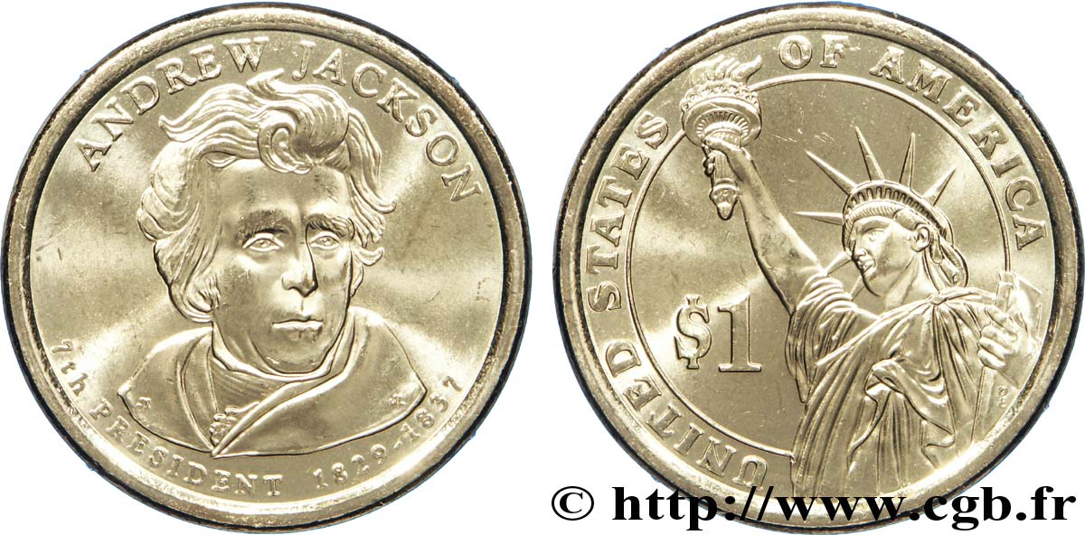 UNITED STATES OF AMERICA 1 Dollar Présidentiel Andrew Jackson / statue de la liberté type tranche B 2008 Denver MS 