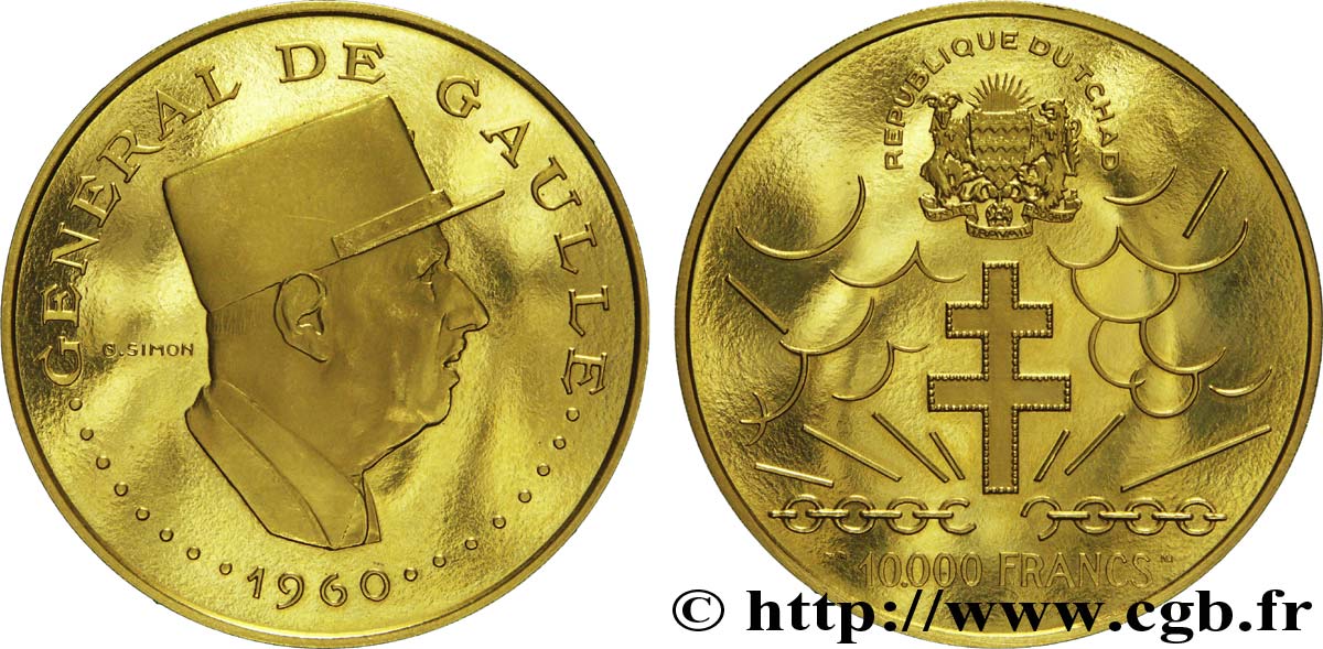 TCHAD 10.000 Francs or, 10e anniversaire de l’indépendance, avec NI 1970 Paris FDC 
