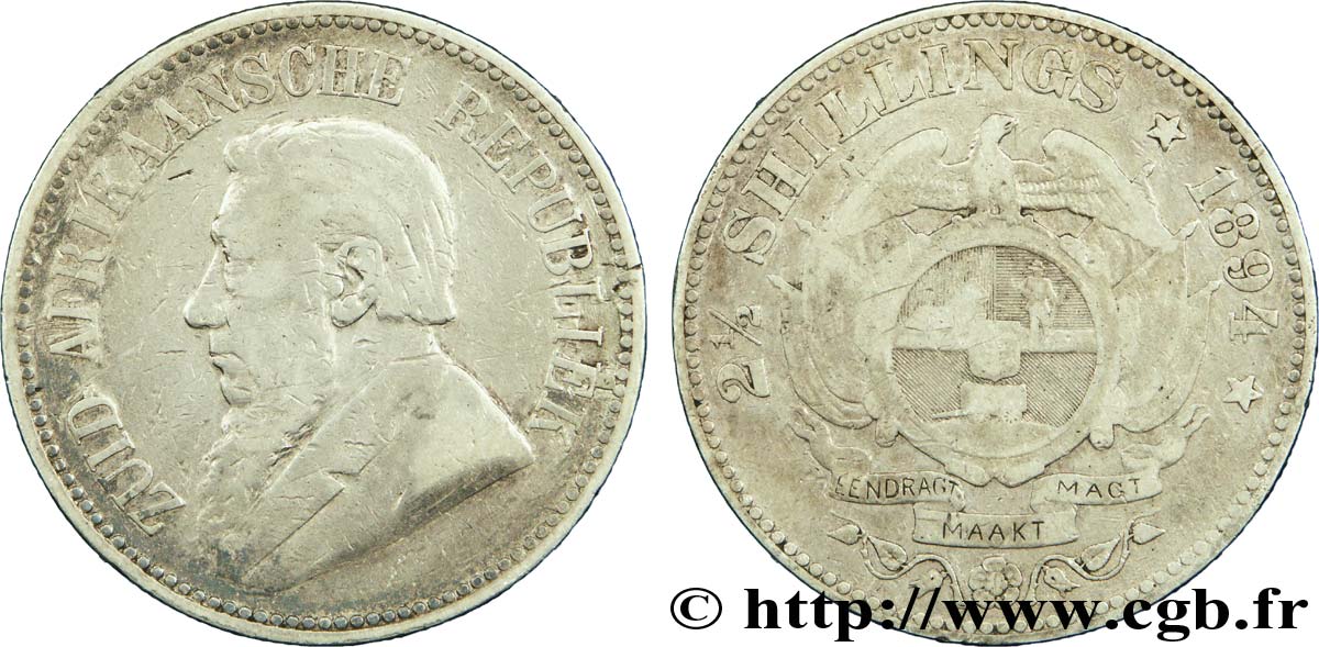 AFRIQUE DU SUD 2 1/2 Shillings président Kruger 1894  TB 