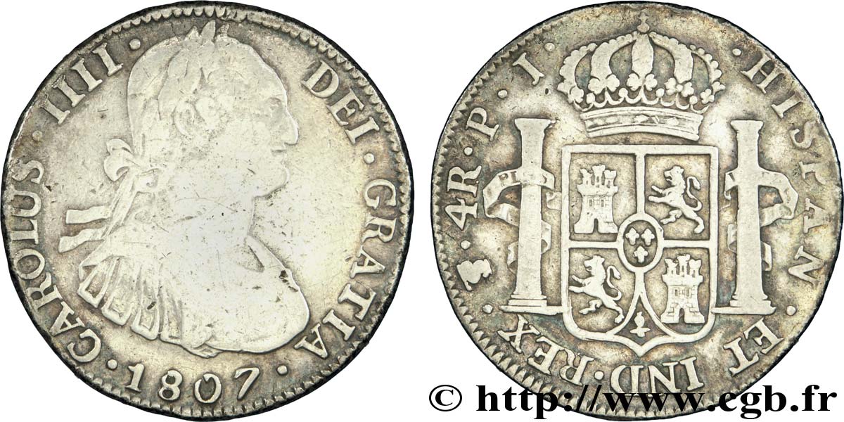 BOLIVIE 4 Reales Charles IIII d’Espagne JR 1807 Potosi TB 
