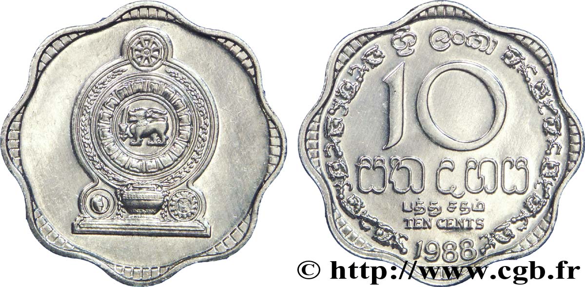 SRI LANKA 10 Cents emblème 1988  SPL 