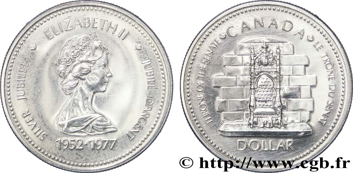 CANADA 1 Dollar Jubilé d’Elisabeth II / trône du Sénat 1977  SUP 