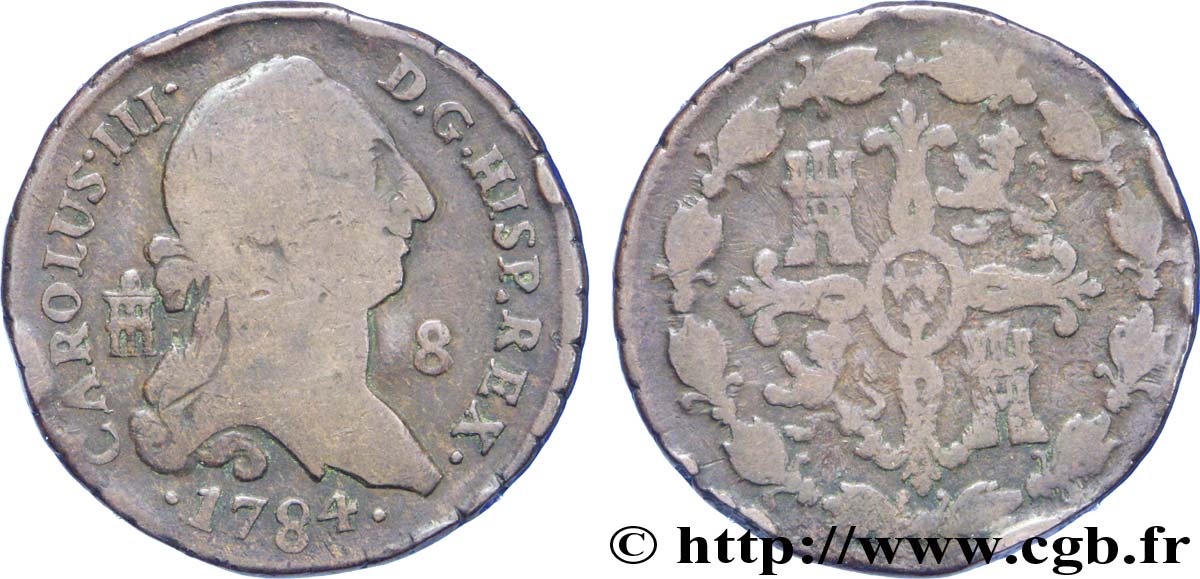 ESPAGNE 8 Maravedis Charles III 1784 Ségovie B+